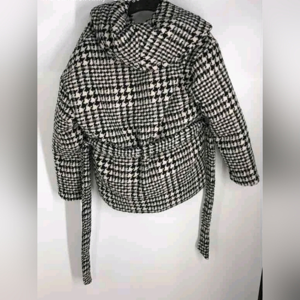 NEW BLANKNYC Pure Em Black White Checkered Houndstooth Women's Coat Large - Picture 6 of 11